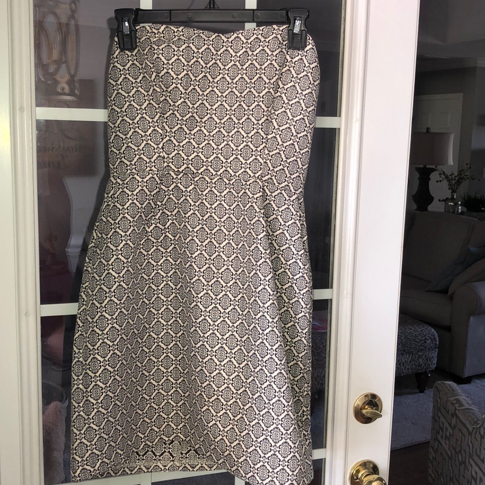 Black and white strapless cocktail dress